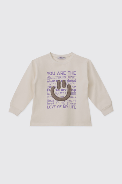 Panço Baby Girl Ecru-Lilac Sweatshirt