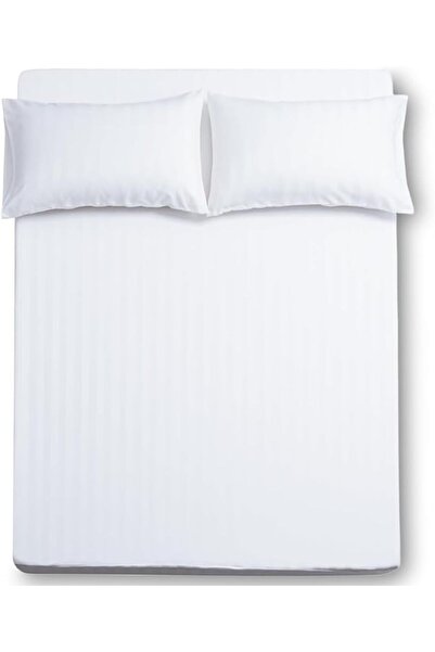 bedding zone 3-Piece Microfibre Fitted Sheet Set, Striped Pattern, White, Twi...