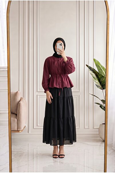 MİHRA STORE Fernur Çingene Model Lined Skirt-Ek897 Black