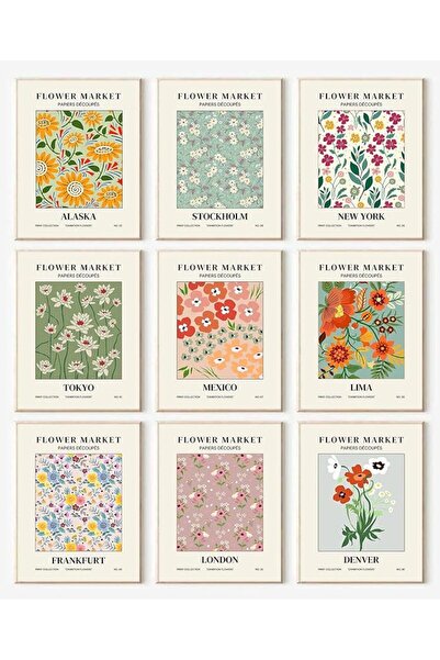 ESSESORIES Vintage Flower Market Floral Poster Wall Art Set of 9 Room Decor S...