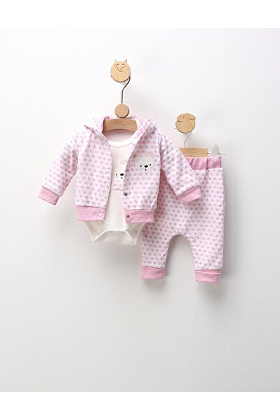 MiniKids Set 3 piese, Fetita Urs si Buline, cu roz