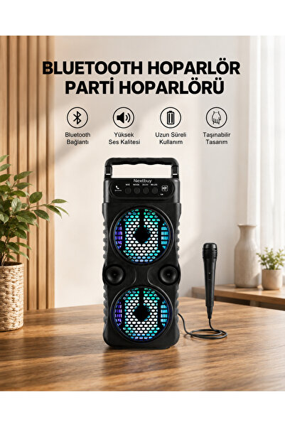 Clevora LED Işıklı Bluetoothlu Hoparlör Mikrofonlu Taşınabilir Ses Sistemi