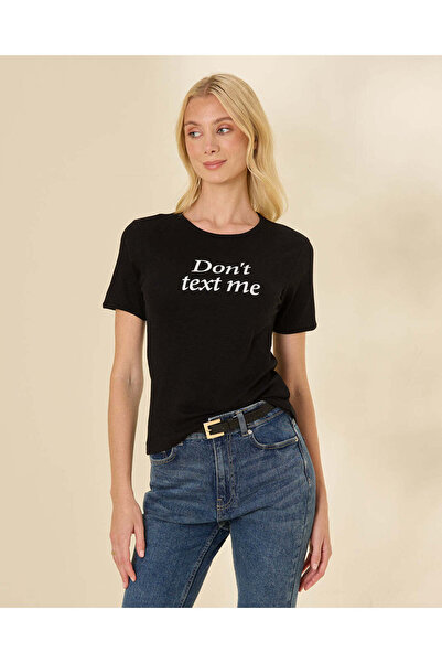 REDTAG Women Black Placement Print T Shirt