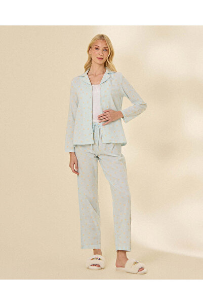 REDTAG Women Blue Text Print Pyjama Set