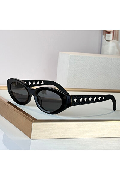 Tessero Ochelari de soare Dama Cat-Eye Geometric, Rama Neagra, Brate Decorati...