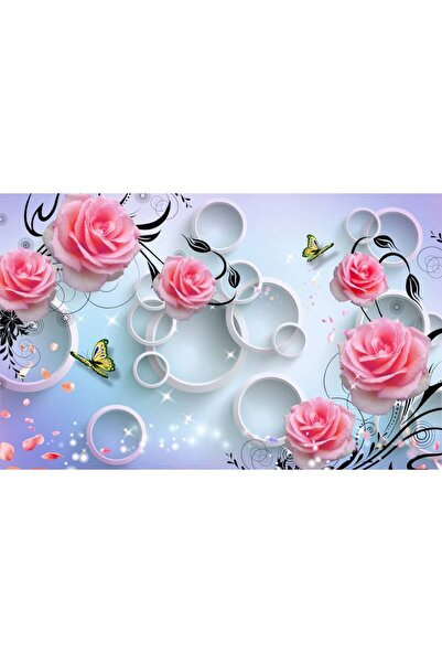 Persona Tablou Canvas, Trandafiri Roz Si Cercuri Albe 3D 2- 100 X 70 cm