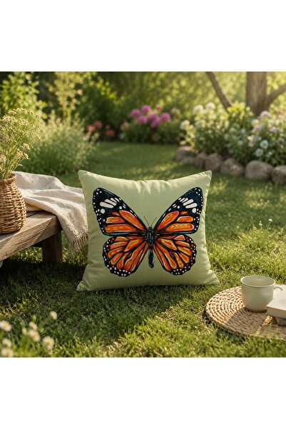Piloji Butterfly Patterned Decorative Throw Pillow Cover 43X43 cm Modern Livi...