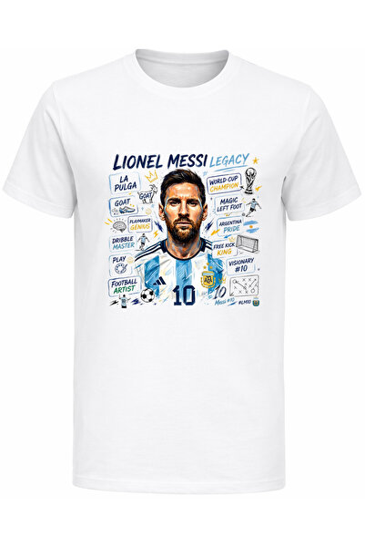 Efendioğlu Design Памучна тениска с щампа на Лионел Меси,  "GOAT " и Аржентин...