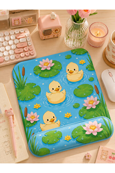 matizya Sevimli Ördek Desenli Bilek Destekli Mousepad 19x23 cm Ergonomik Kaym...