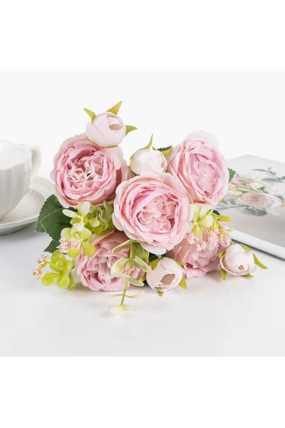 Choice10 pink 2 Artificial Flowers Fake Silk White Peonies Used for Home Room...
