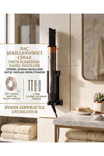 NEXUSS DESIGN Airwrap - Airstrait Uyumlu Duvar Standı, Siyah Renk Saç Şekille...