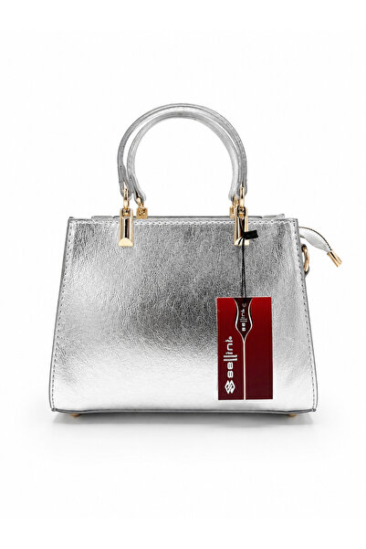 Sellini Livia Women's Gold Detailed Silver Cross Strap Shoulder Bag