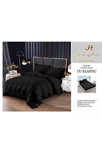 naniland.ro Lenjerie de Pat Damasc 2 Persoane 4 Piese Cu Elastic 180x200 cm
