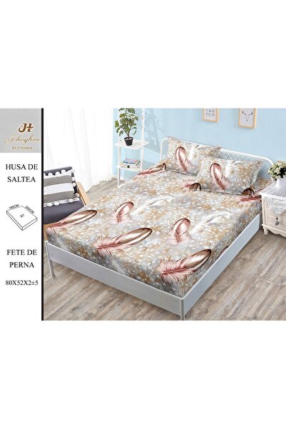 naniland.ro Husă de Pat Bumbac Satinat 2 Persoane 3 Piese Cu Elastic 180x200 cm