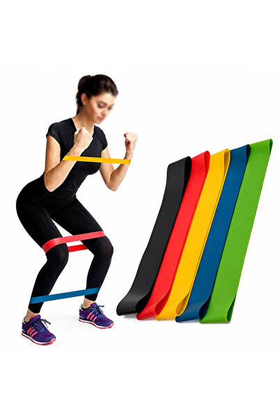 Yenimiyeni 5 Adet TPE Fitness Direnç Bant Seti Kalça Bacak Pilates ve Güç Ant...
