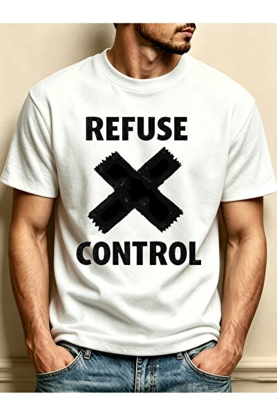 NOURAM تي شيرت رجالي بتصميم جرافيك من Refuse Control، فضفاض ومريح، مصنوع من ق...