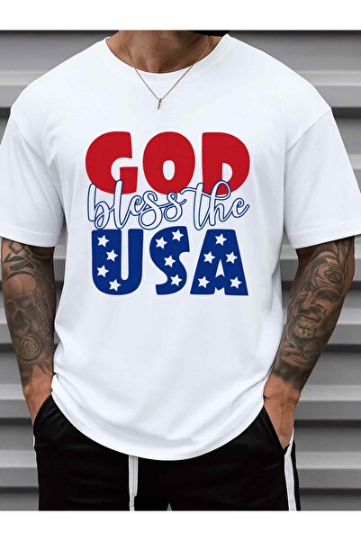 NOURAM تي شيرت رجالي بتصميم God Bless America، 100% قطن 180 جرام، تي شيرت مري...