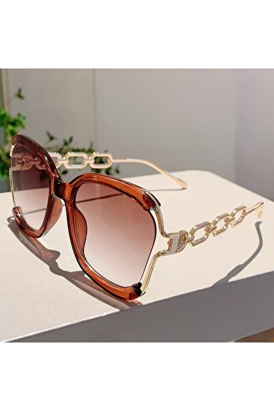 choice2 Tea New Chic Square Fashion Glasses, Gradient Lens, Detachable Faux P...
