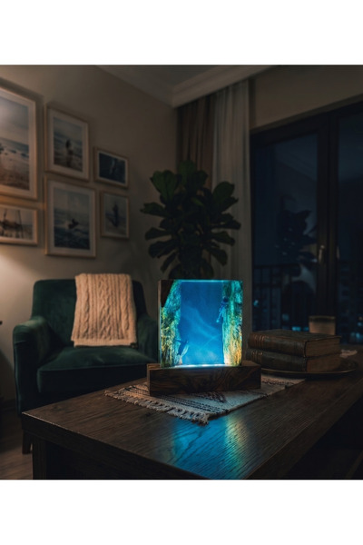 Kovan Ahşap Akvaryum Epoksi Doğal Gece Lambası