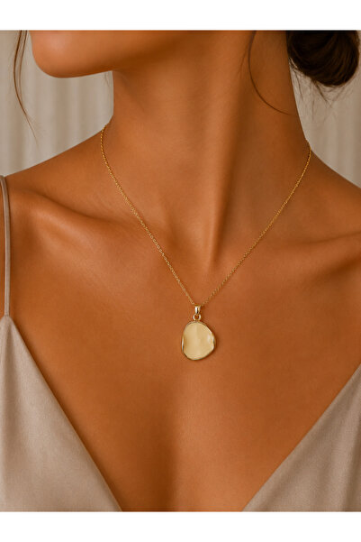 Bk Gift Natural Stone Look Cream Necklace with Gold Color Chain Minimal Women...