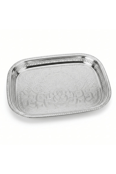WINDCERA Silver Stainless Steel Serving Tray – 45×33 cm | Arabic Mandala Engr...