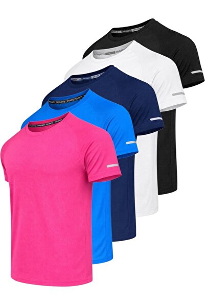 pandy Pack of 5 Unisex Athletic Technical Sports T-Shirts with Quick Drying F...