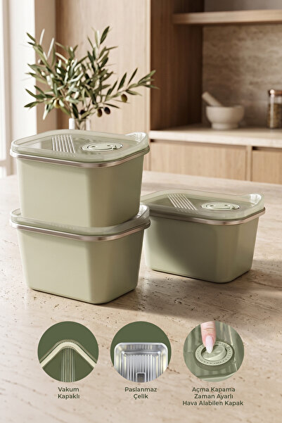 Kitchen Life 3-Piece Stainless Steel Vacuum Storage Container, Oven and Cake ...