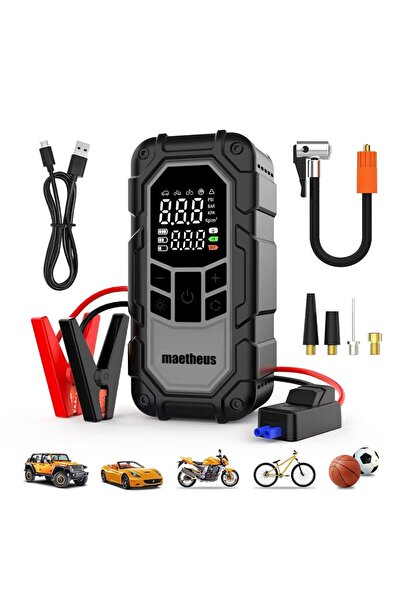 maetheus 4in1 Akü Takviye Ateşleyici Lastik Şişirme Kompresörü Powerbank LED ...