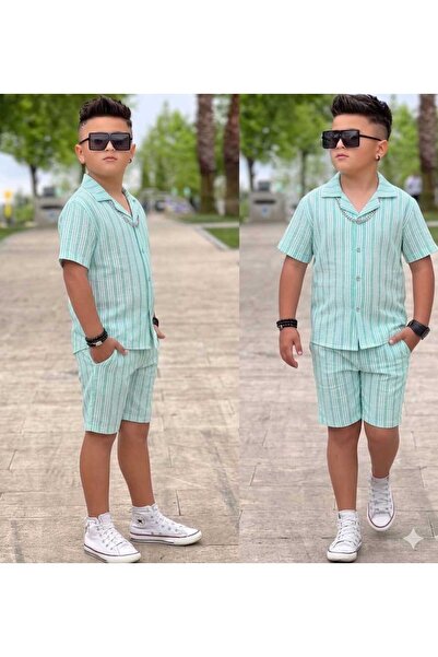 Ütk kids Boy's Summer 2-Piece Linen Set Shirt+Shorts