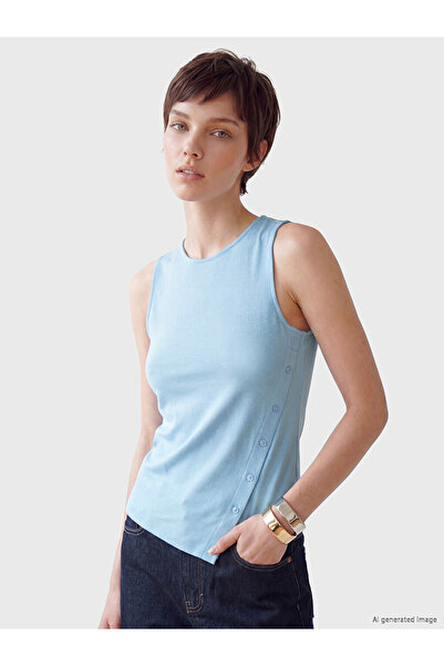 LC Waikiki Soulife Blue Crew Neck Asymmetrical Cut Blouse