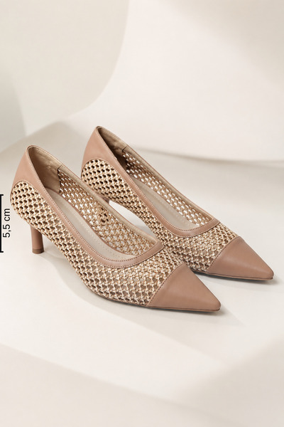 Women Lay-z Women's Nude Knitted Detailed Pointed Toe Stiletto 5.5 cm Heel Co...