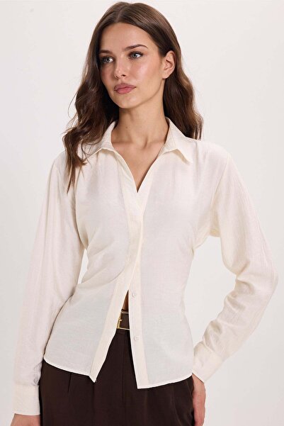 Tudors Women's Slim Fit Ecru Shirt with Tie at the Waist and Back