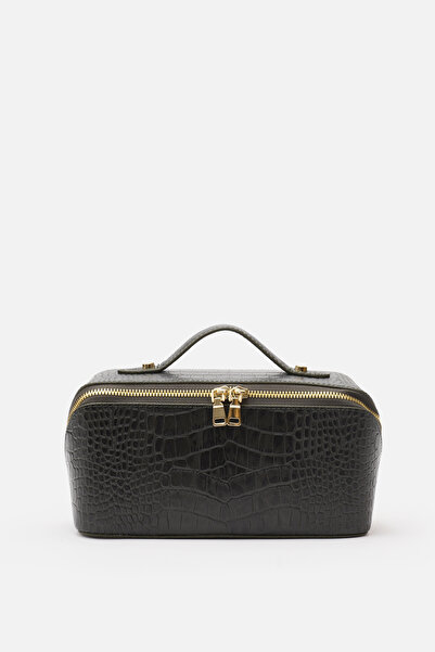 Bestyle Pedro Croco Genuine Leather Makeup & Travel Bag Smoked Croco Leather