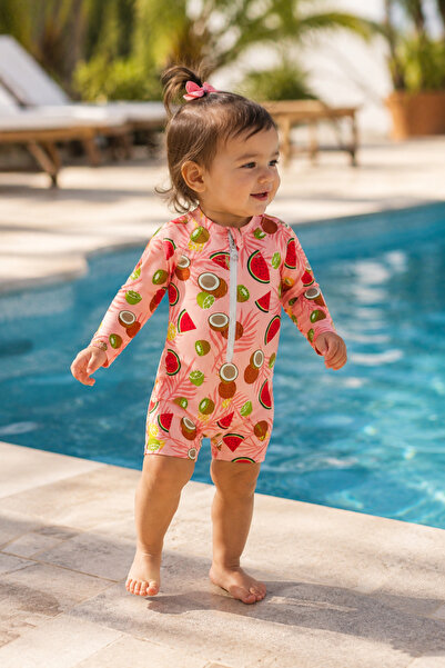 Beniizle Desenli Fermuarlı Unisex Bebek Mayo