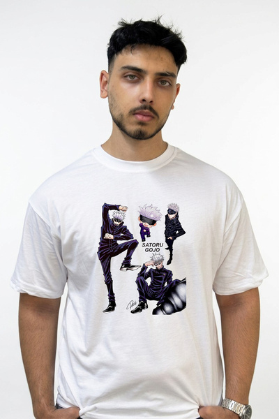 Anetos Satoru Gojo_5 Design Printed Oversize White T-Shirt