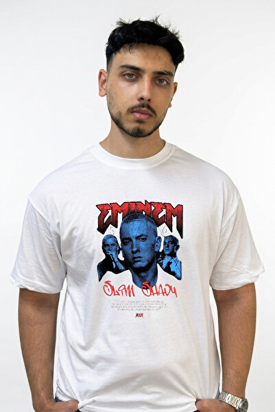 Anetos Λευκό μπλουζάκι με στάμπα Eminem Slim Shady Design σε μεγάλο μέγεθος