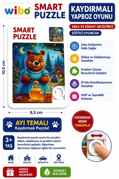 Wibo Kaydırmalı Puzzle Yapboz Oyunu Ayı Temalı Zeka ve Dikkat Geliştirici Eği...