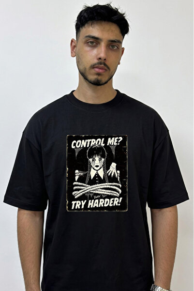Anetos Wednesday Addams_1 Design Printed Oversize Black T-Shirt