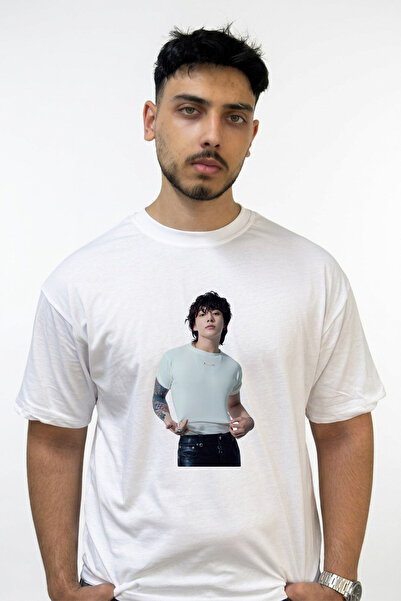 Anetos Tricou alb oversize cu imprimeu Jungkook BTS Design
