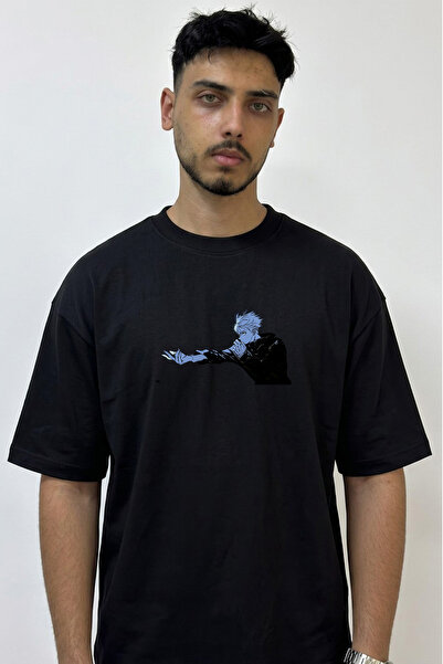 Anetos Gojo Satoru_27 Design Printed Oversize Black T-Shirt