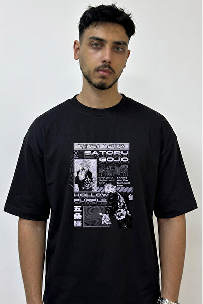 Anetos Satoru Gojo Jujutsu Design Printed Oversize Black T-Shirt