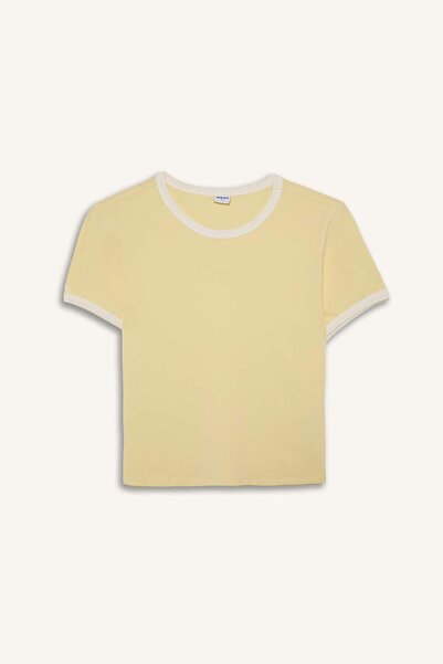 DeFacto Slim Fit Crew Neck Sportsman Short Sleeve Light Yellow T-Shirt H9760A...