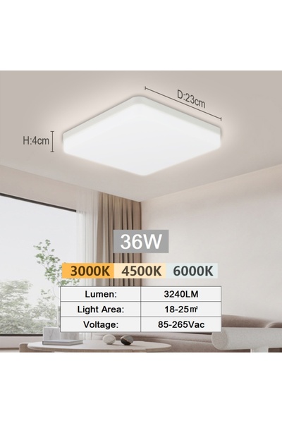 Choice7 Warm light ED-SQ-36W LED Ceiling Lamp 18-48W Flush Mount Fixture 3000...