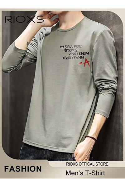 RIOXS Men's Long Sleeve T-Shirt, Letter Printed Casual Blouse for Men, Loose ...