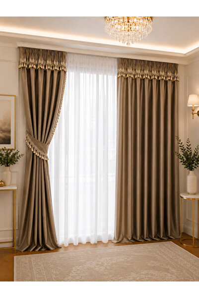 Liz Line Set doua draperii blackout, drapate cu ciucuri, accesorizate cu brid...