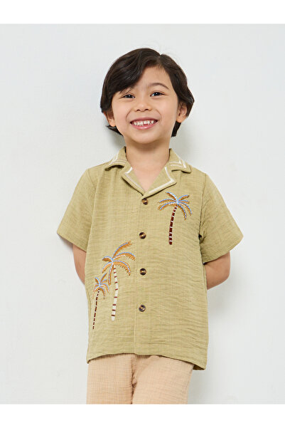 Styli Boys Resort Collar Shirt with Embroidery