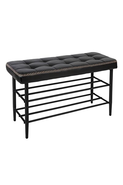 Garvee Black Oiled And Waxed Leather Stool; Multifunctional Bench With Iron F...