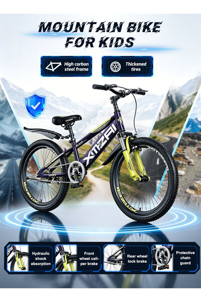 KidLe 18 Inch Mountain Bike, with Adjustable Seat and Dual Disc Brake, Bicycl...
