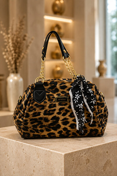 EBRUTESETTÜR Chain Detailed Hand and Shoulder Bag Leopard