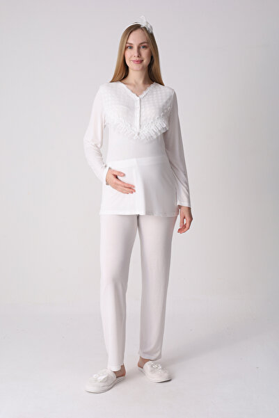 ERDENİZ TEKSTİL Ruffle Detailed Maternity and Postpartum Pajama Set
